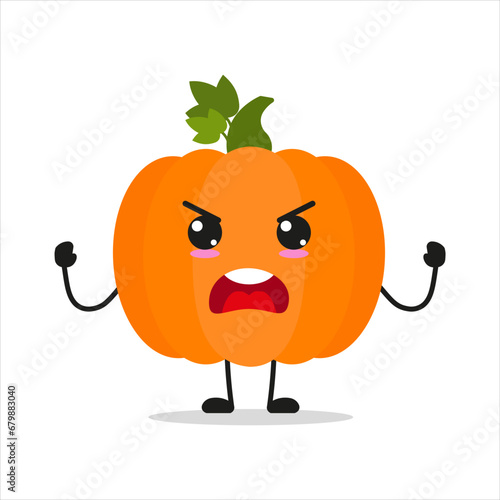 Cute furious pumpkin character. Temperament vegetable cartoon emoticon in flat style. closet vector illustration