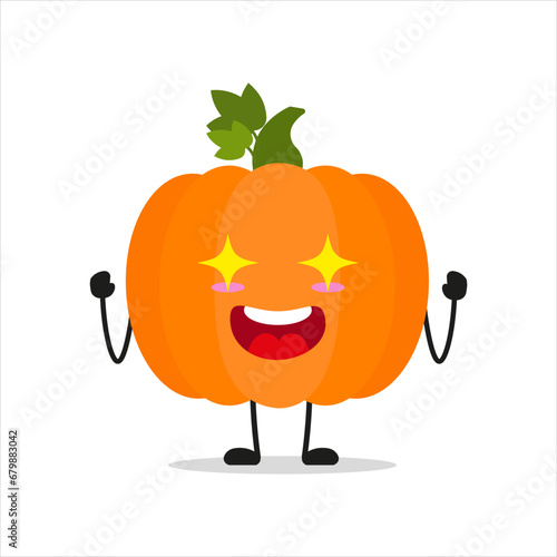 Cute excited pumpkin character. Funny electrifying vegetable cartoon emoticon in flat style. closet vector illustration