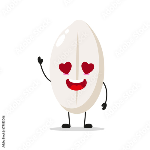 Cute happy rice character. Funny fall in love food cartoon emoticon in flat style. closet vector illustration
