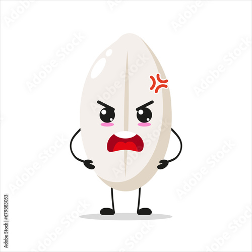 Cute angry rice character. Funny mad food cartoon emoticon in flat style. closet vector illustration