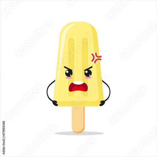 Cute angry ice cream character. Funny mad popsicle cartoon emoticon in flat style. closet vector illustration