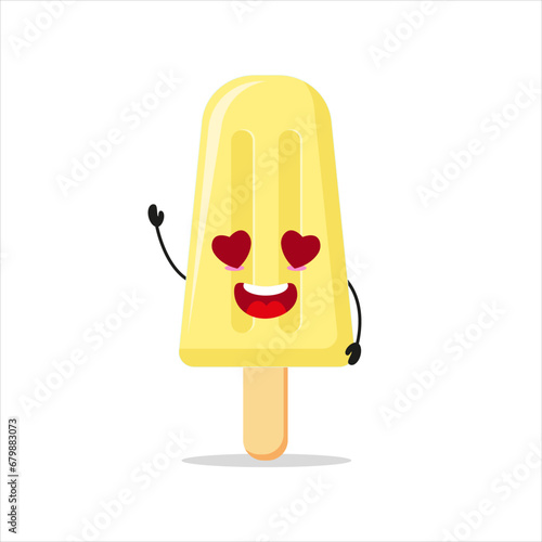 Cute happy ice cream character. Funny fall in love popsicle cartoon emoticon in flat style. closet vector illustration