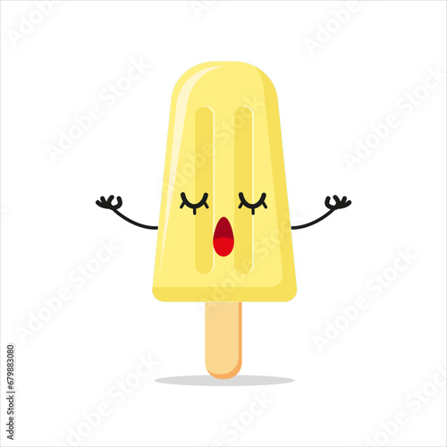 Cute relax ice cream character. Funny yoga popsicle cartoon emoticon in flat style. popsicle, ice, cream meditation vector illustration