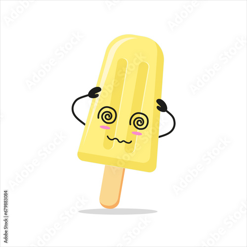 Cute dizzy ice cream character. Funny confused popsicle cartoon emoticon in flat style. closet vector illustration