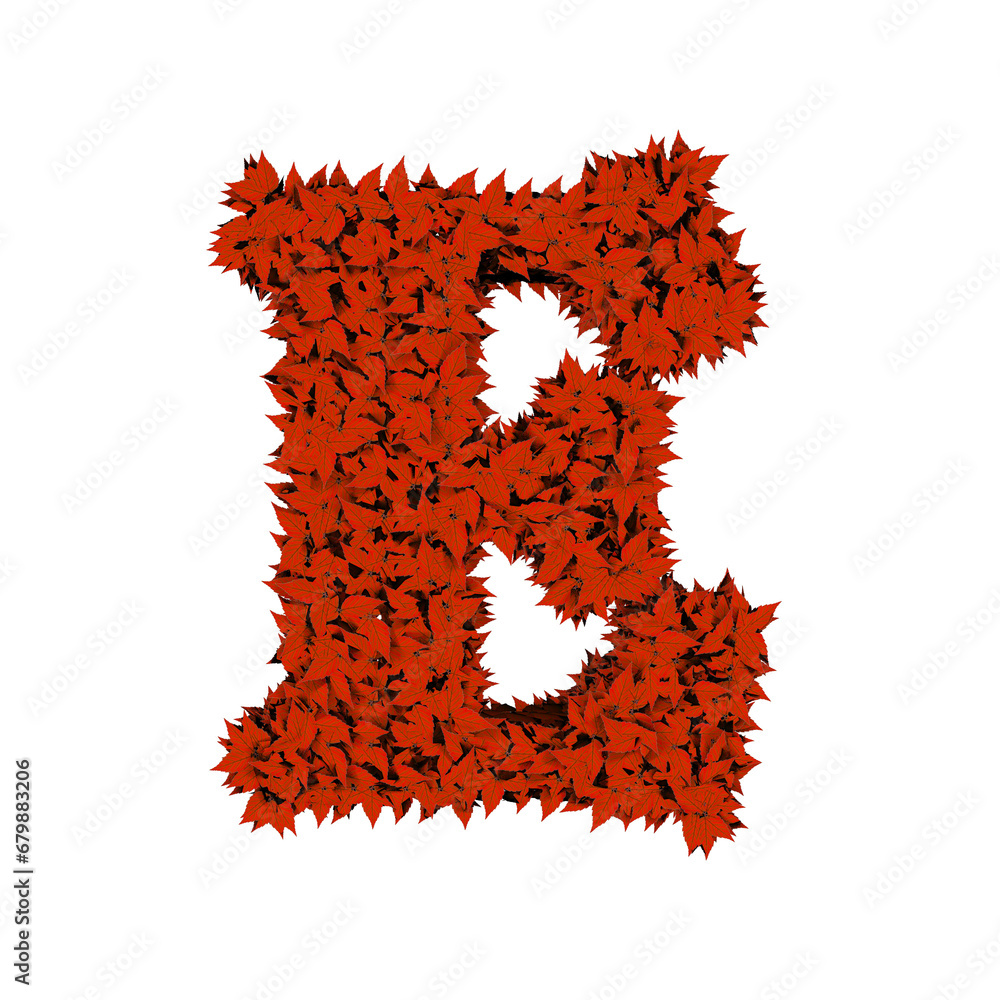 Symbol from red leaves. letter e Symbol from red leaves. letter e