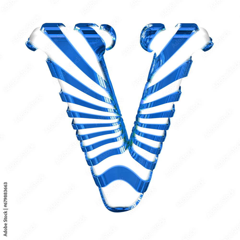 White symbol with blue straps. letter v White symbol with blue straps. letter v