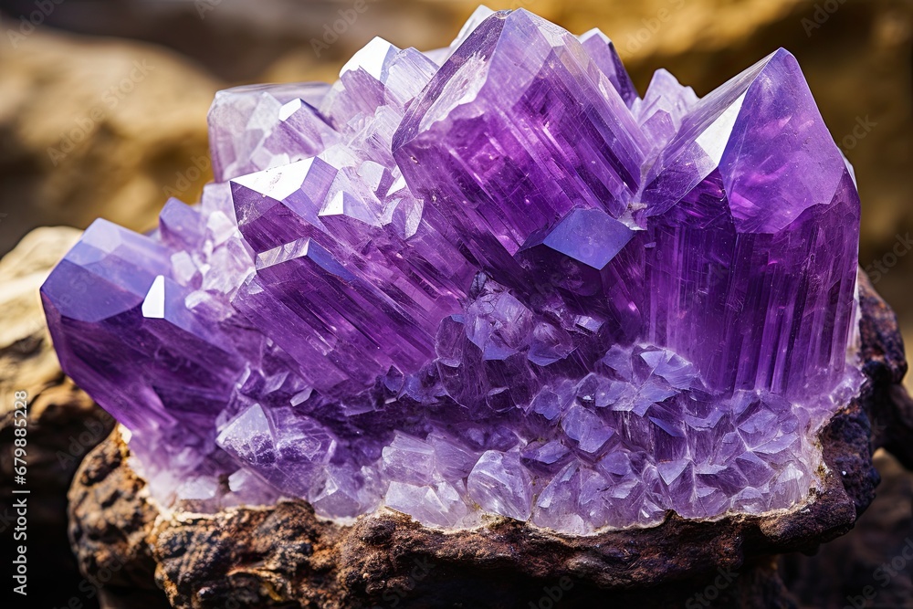 Fototapeta premium Amethyst Geode: Mystical Close-Up of Enchanting Amethyst Color for Beautifully Designed Photograph