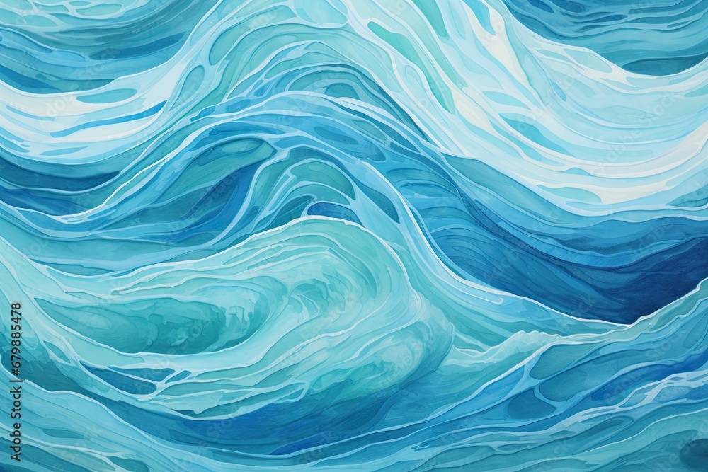 Aquamarine Waves: Abstract Art Fragment on Paper