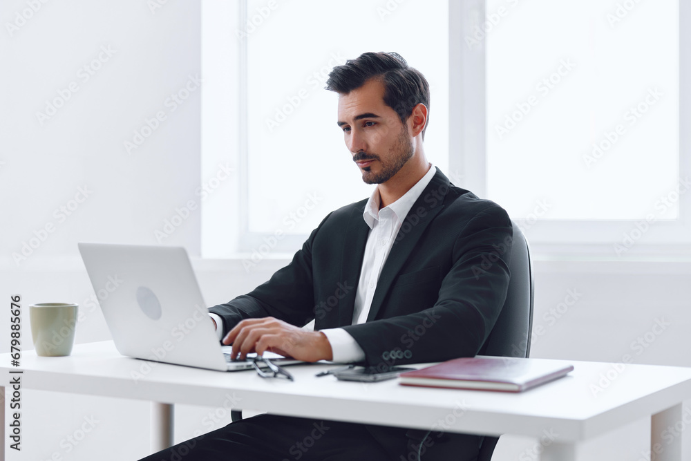 Man laptop computer working tired sitting desk office business employee businessman Man laptop computer working tired sitting desk office business employee businessman