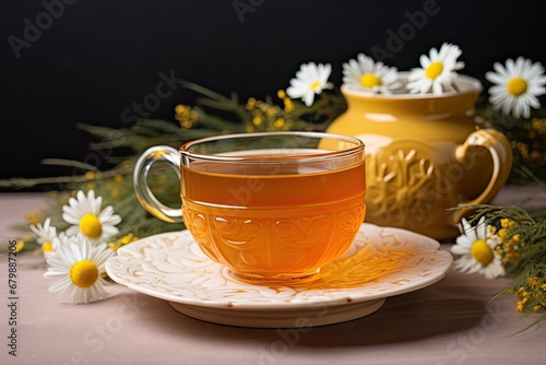 Chamomile Bliss: Soothing Tea Design in Serene Yellow Color