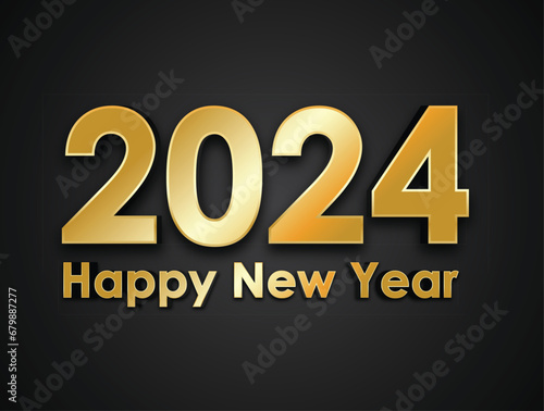 2024 Happy new year gold Text black background