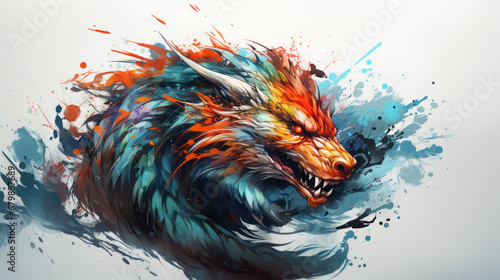 Multi-colored Asian dragon, graffiti technique