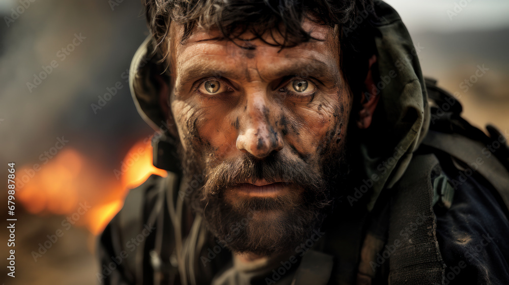 Shell shocked soldier, post traumatic stress disorder concept Shell shocked soldier, post traumatic stress disorder concept
