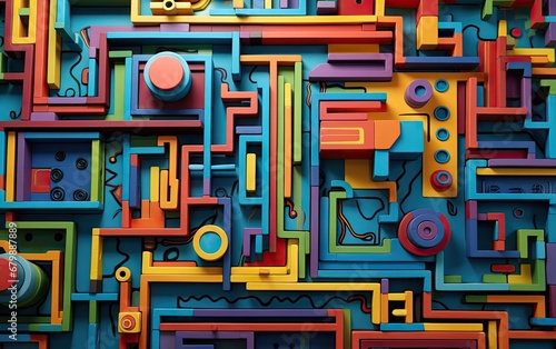 a colorful background surrounded by lines, dots and squares Generative AI