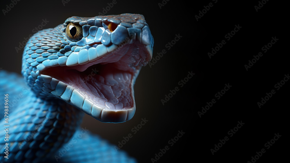 Blue snake with open mouth ready to attack isolated on gray background Blue snake with open mouth ready to attack isolated on gray background