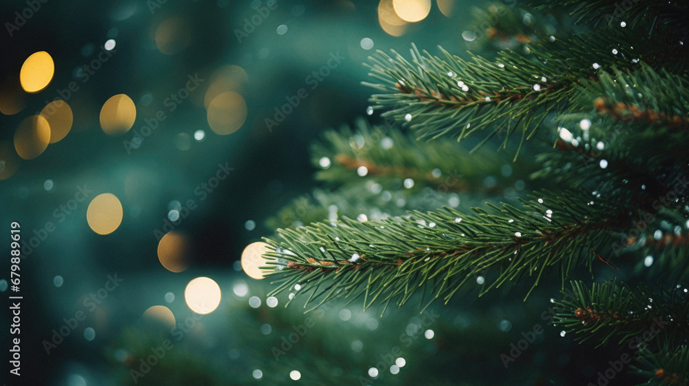 Christmas background with bokeh defocused lights and pine branch. Christmas background with bokeh defocused lights and pine branch.