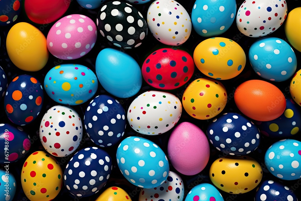 Colorful Eggs on Seamless Modern Dotted Background