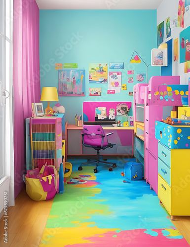 Colorful painting background on room, ai generated