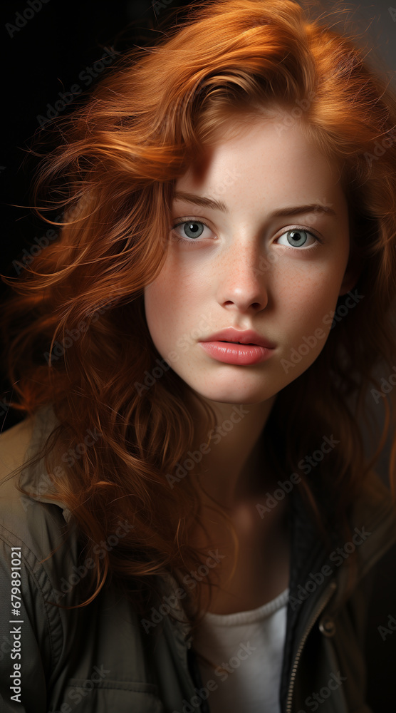 Close-up portrait of a young woman with a soft warm glow on her face, she has freckles and her lips have a natural pink hue with a slight shine. soft brown hair Close-up portrait of a young woman with a soft warm glow on her face, she has freckles and her lips have a natural pink hue with a slight shine. soft brown hair