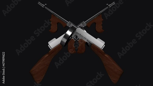 Two American Vintage Machine Guns - Crossing Transition - Realistic 3D animation with alpha channel isolated on transparent background photo