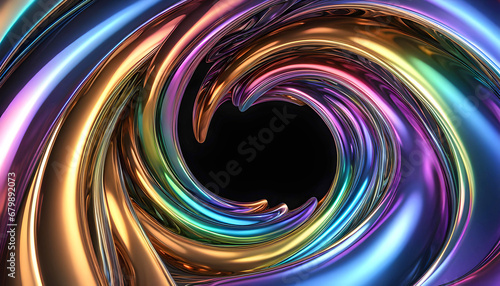 Abstract geometric background with metal spiral and toroid ring, background for design,
