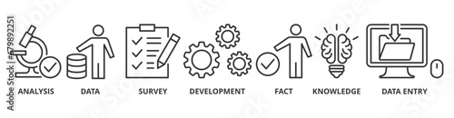 Research banner web icon vector illustration concept with icon of analysis, data, survey, development, fact, knowledge and data entry