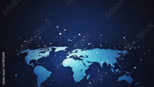 Global network connection. World map point and line