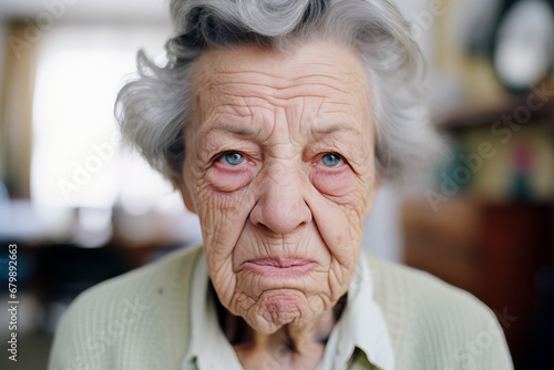 The Aging Wisdom: An Elderly Woman\'s Worries Carved in Deep Wrinkles