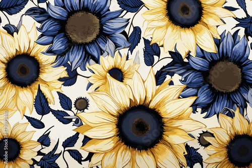 Elegant Vintage Sunflowers Background. Sunflowers seamless original pattern in vintage style. Vintage floral pattern for fabric, wallpapers and backgrounds