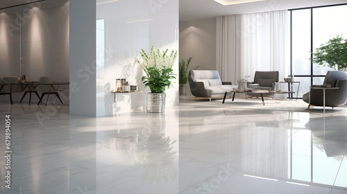 An impeccably polished floor with large-format marble tiles in a soft, neutral tone, creating a sense of timeless elegance and sophistication.
