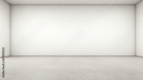 A high-definition image of an empty room with a plain white wall, creating a blank canvas for design possibilities. photo