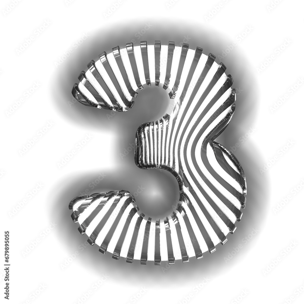 White symbol with ultra thin black luminous vertical straps. number 3 White symbol with ultra thin black luminous vertical straps. number 3
