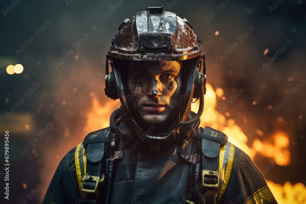 Inferno Guardian: Futuristic Robot Firefighter Emerges Heroically from the Blazing Inferno Inferno Guardian: Futuristic Robot Firefighter Emerges Heroically from the Blazing Inferno