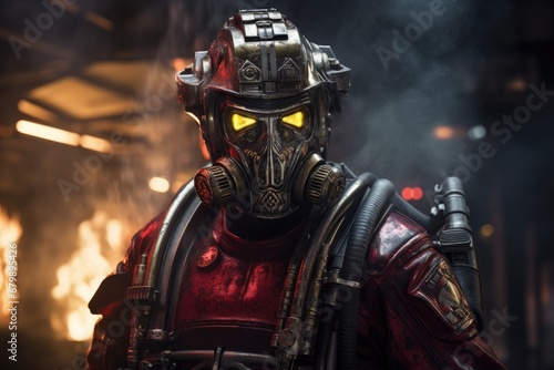 Inferno Guardian: Futuristic Robot Firefighter Emerges Heroically from the Blazing Inferno