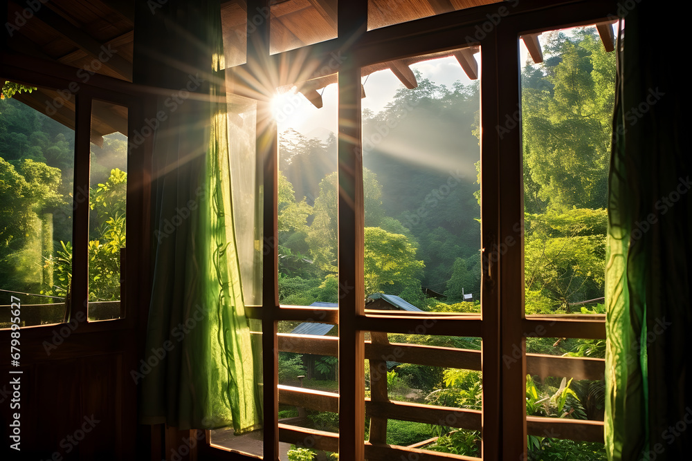 Beautiful landscape with a house and tree under a sunny sky. Beautiful landscape with a house and tree under a sunny sky.