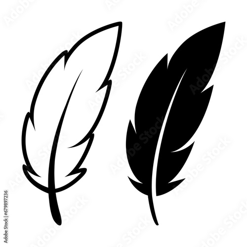 Vector Black and White Fluffy Feather Logo Icon, Silhouette Feather Set Closeup Isolated. Design Template of Flamingo, Angel, Bird Feather. Lightness, Freedom Concept