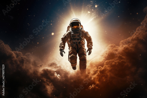 Astronaut in space, night dark sky and stars