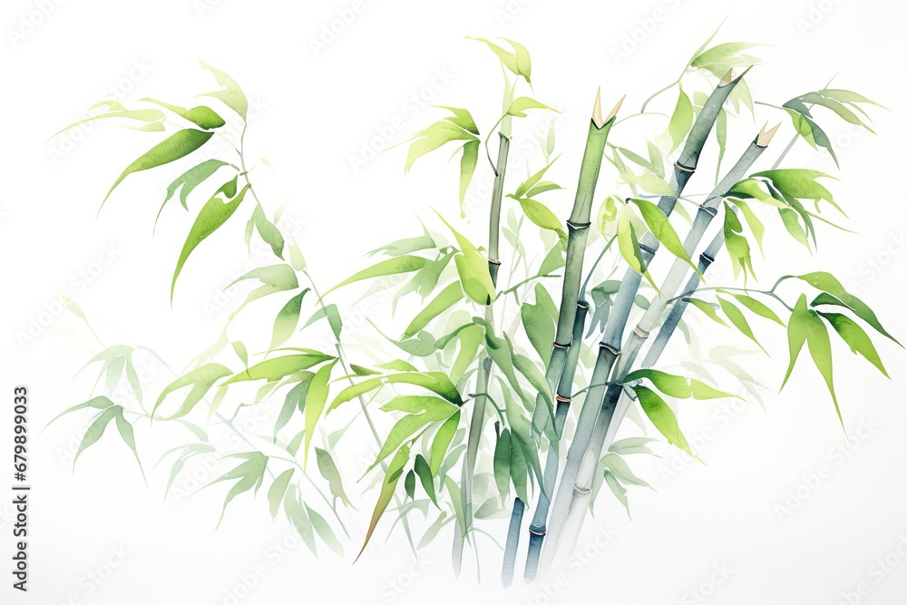 Obraz premium watercolor bamboo painting bamboo Background Bamboo watercolor stems and leaves