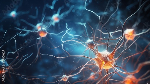 An illustration depicting neurons and nerves, emphasizing a medical or scientific context. #679900627