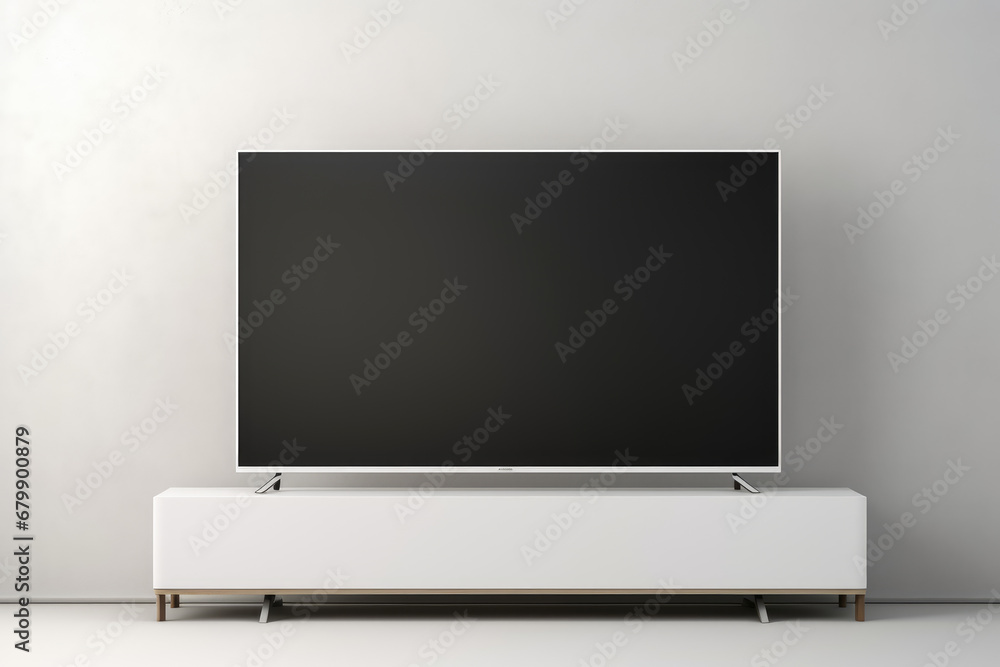 Empty White TV Screen Mockup in Minimalistic Setting Empty White TV Screen Mockup in Minimalistic Setting