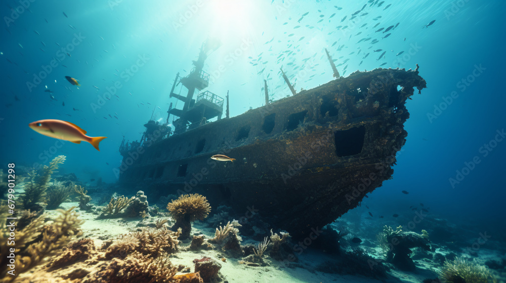 Fototapeta premium Shipwreck at the bottom of the sea