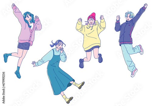 アニメ風のジャンプする女性