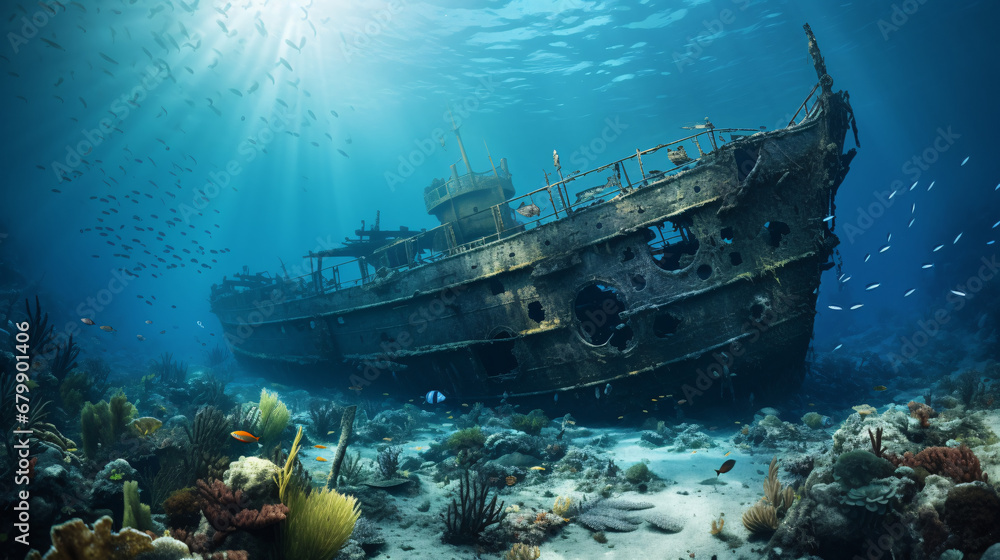 Fototapeta premium Shipwreck at the bottom of the sea