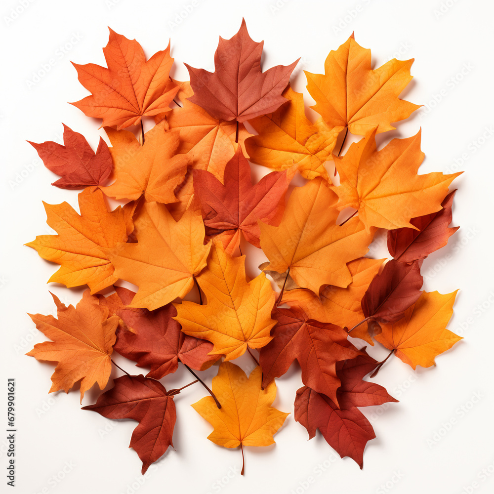 heart shaped pile of autumn leaves isolated on white background, AI Generative. heart shaped pile of autumn leaves isolated on white background, AI Generative.