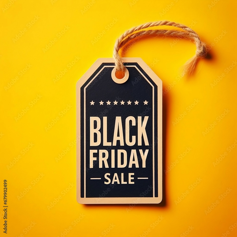 Black friday sale tag poster on isolated background useable for website and social media with space for copy in bright color created with generative ai	