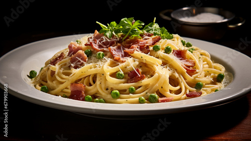 plate of spaghetti carbonara, AI Generative.