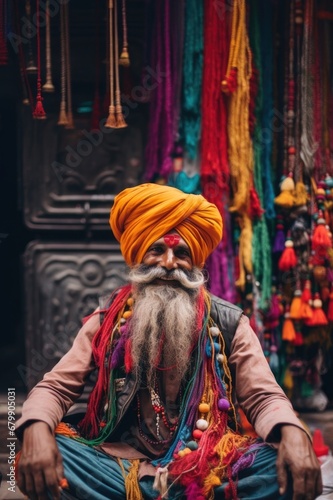 Happy man on the streets of India Dressed in traditional costume