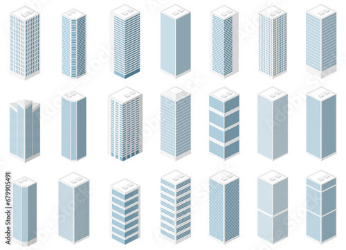 Isometric 3D buildings color vector icon illustration design collection