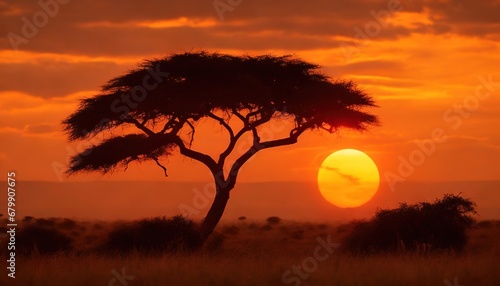 African sunset with trees and grass © Photoralph