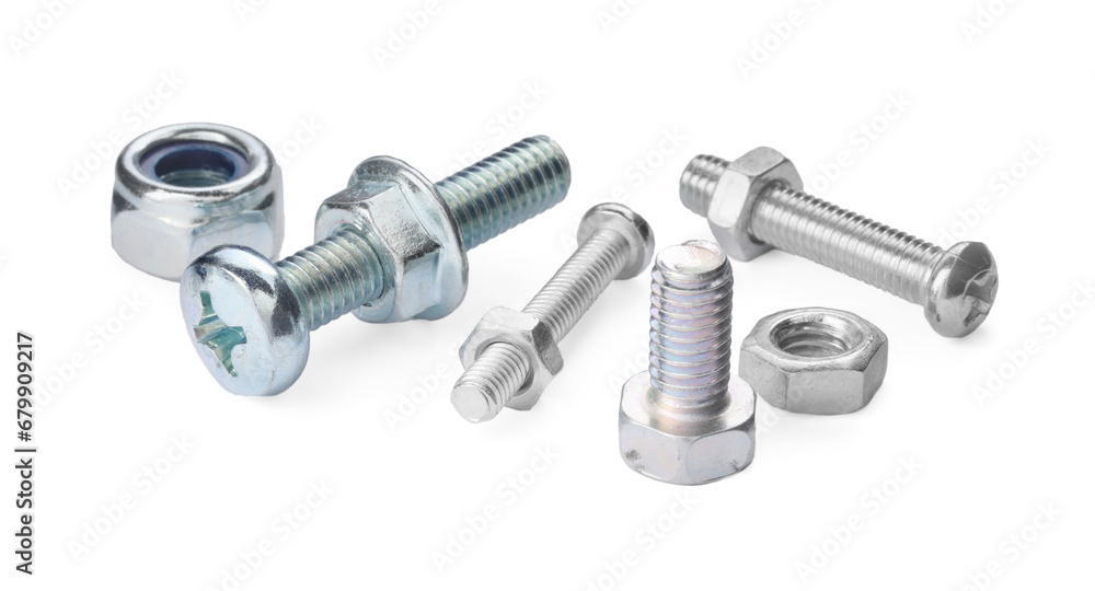 Many different metal fasteners isolated on white Many different metal fasteners isolated on white